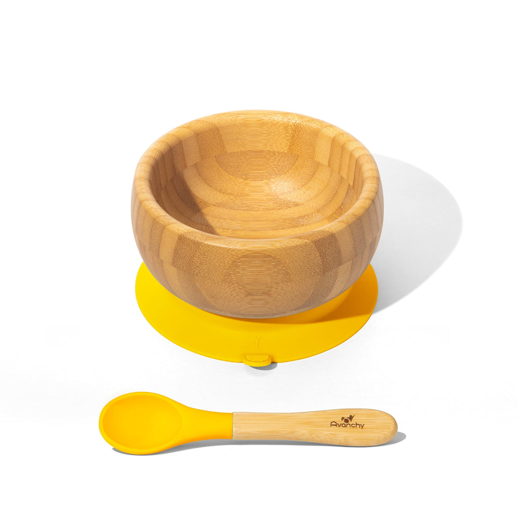 Avanchy Bamboo Baby Bowl & Spoon - White