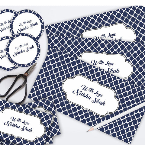 Personalised Gift Envelopes, Cards & Stickers Combo - Quatrefoil Pattern, Set of 130