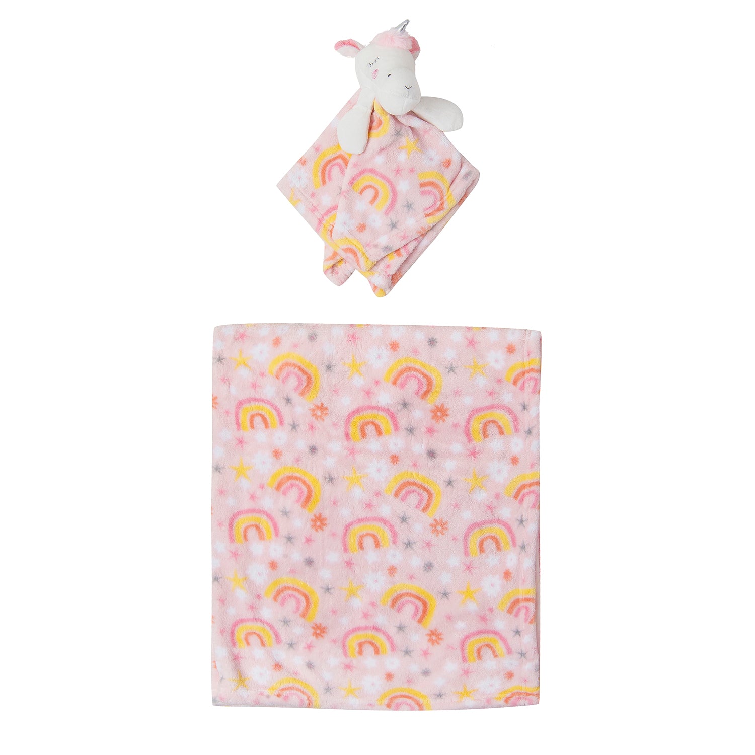 Baby Moo Unicorn And Rainbow Soft Cozy Plush Toy Blanket Yellow