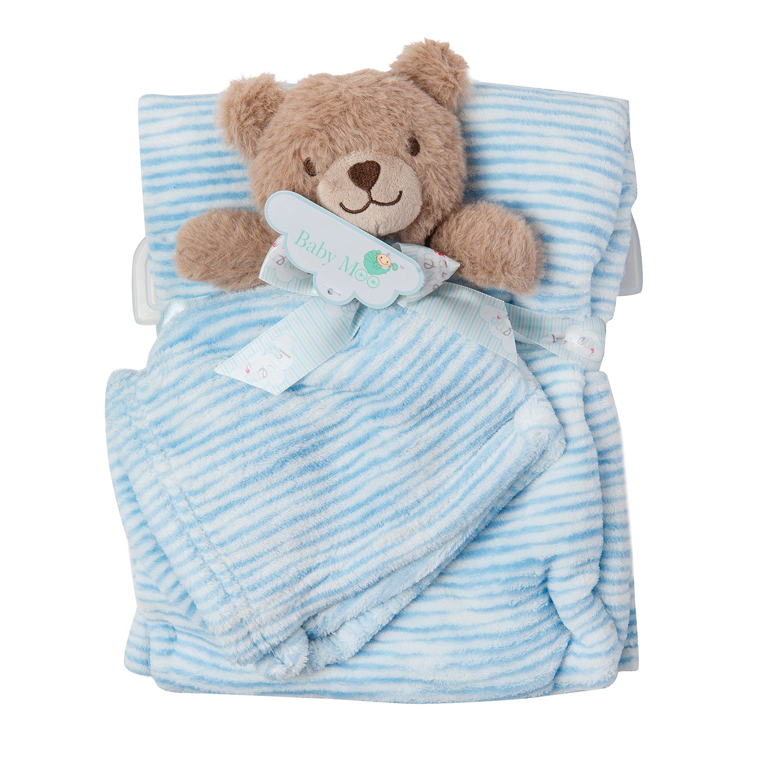 Baby Moo Bear Soft Cozy Plush Toy Blanket Blue & Brown
