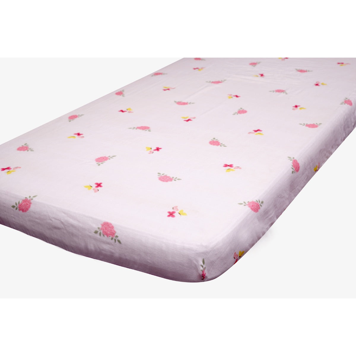 Little By Little Floral & Flutter Baby Cot Fitted Sheet, White