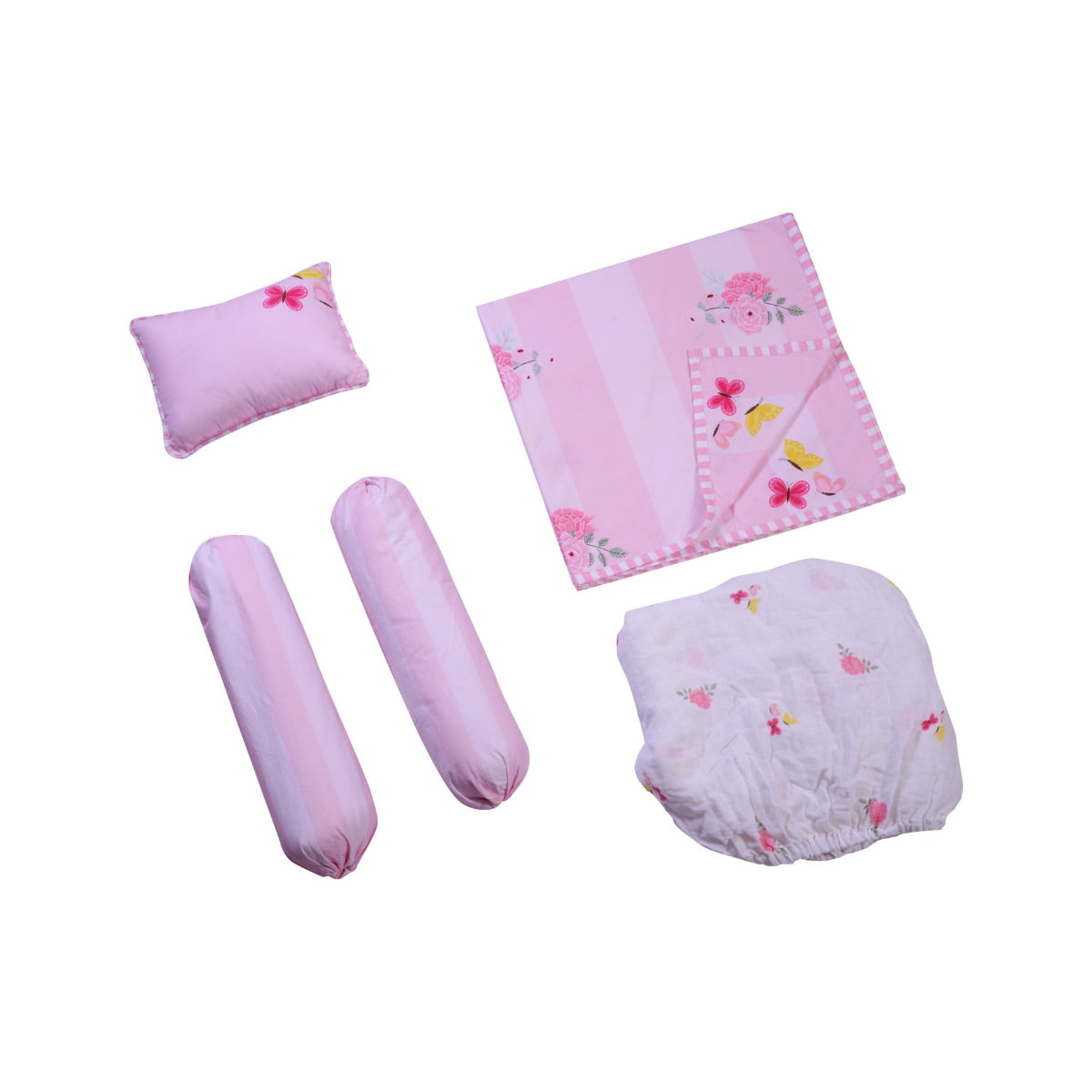 Little By Little Floral & Flutter Cot Bedding Set with Dohar Blanket, Pink