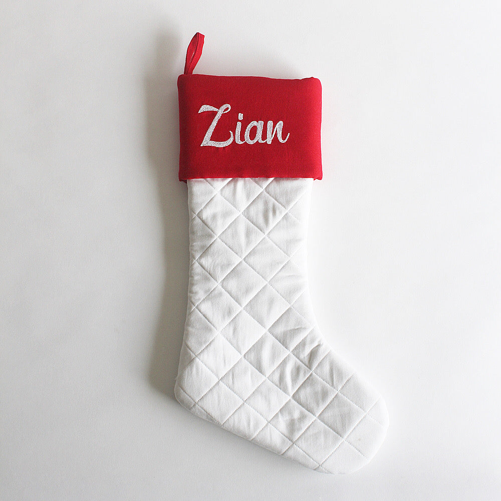 Personalized Stocking - Red Top, White Bottom