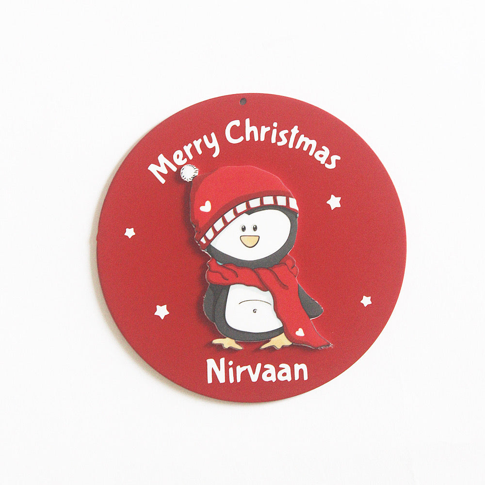 Personalised Red Christmas Ornament - Penguin