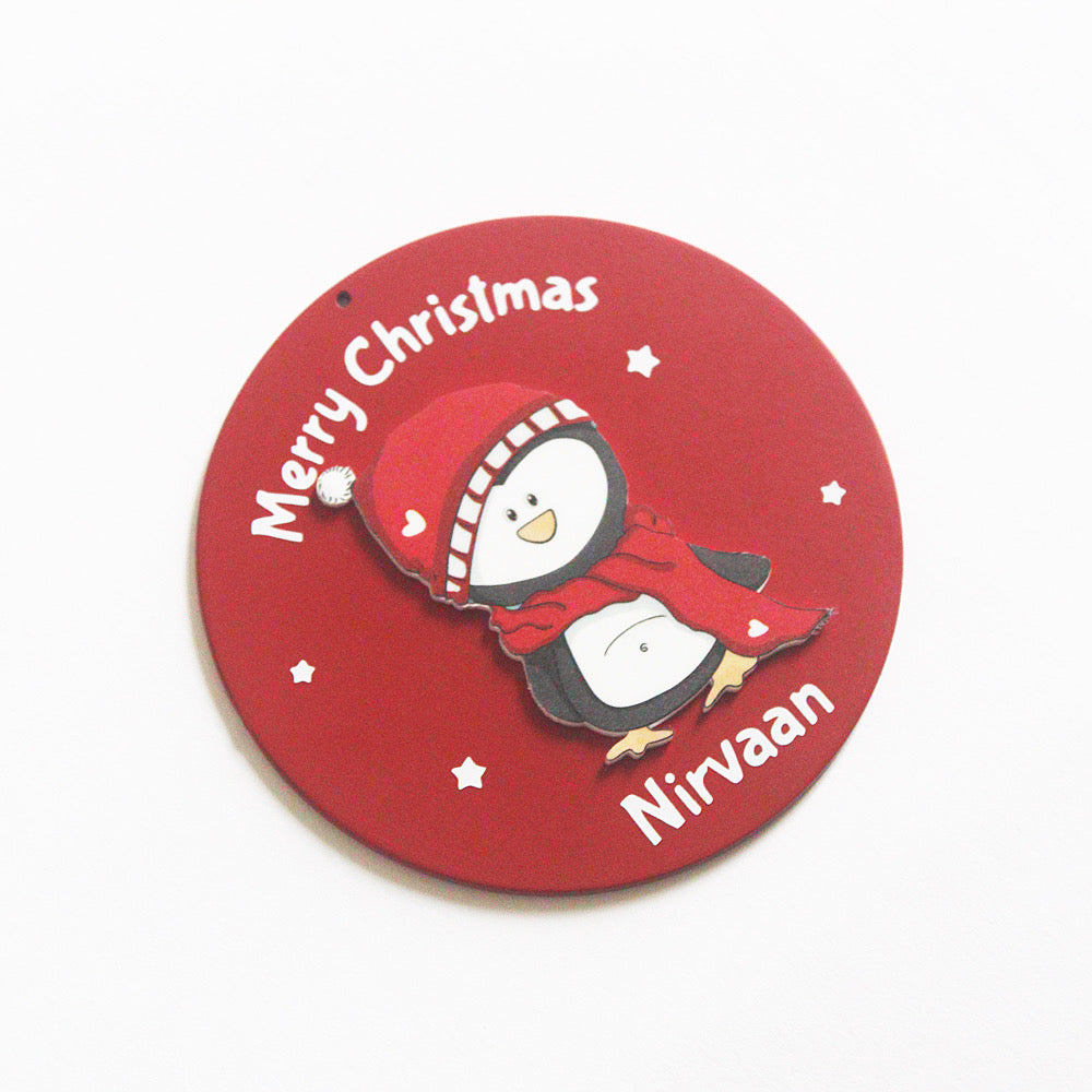 Personalised Red Christmas Ornament - Penguin