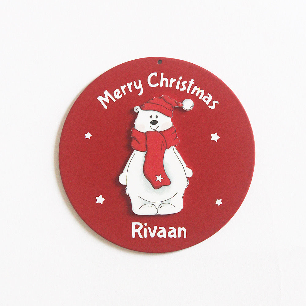 Personalised Red Christmas Ornament - Polar Bear