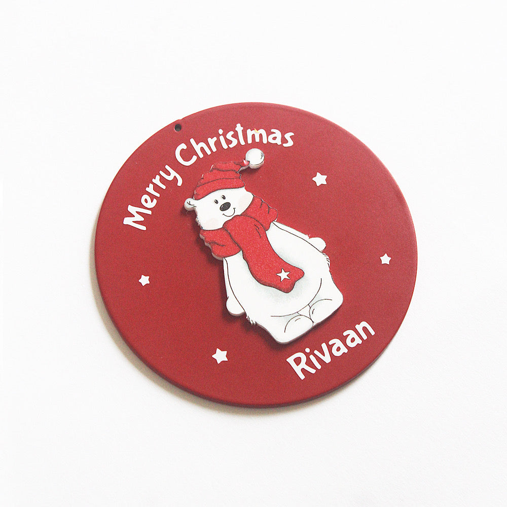 Personalised Red Christmas Ornament - Polar Bear