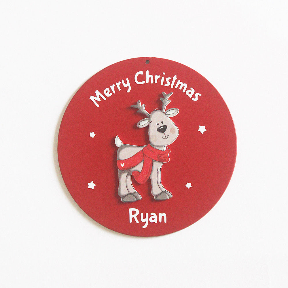 Personalised Red Christmas Ornament - Reindeer