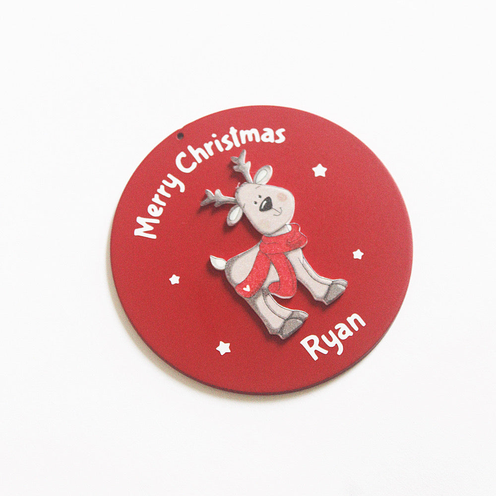 Personalised Red Christmas Ornament - Reindeer