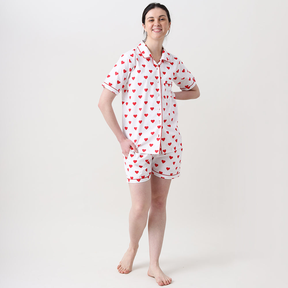 Red Hearts Shorts Set For Women