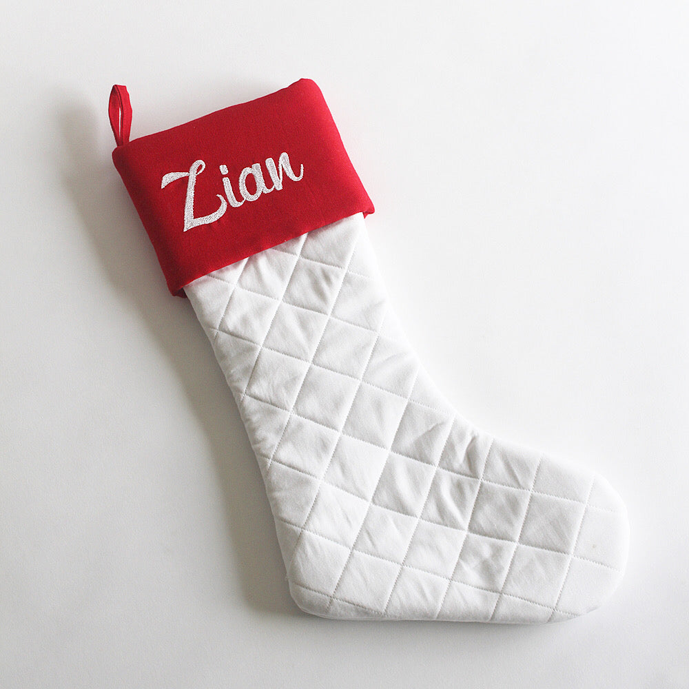 Personalized Stocking - Red Top, White Bottom