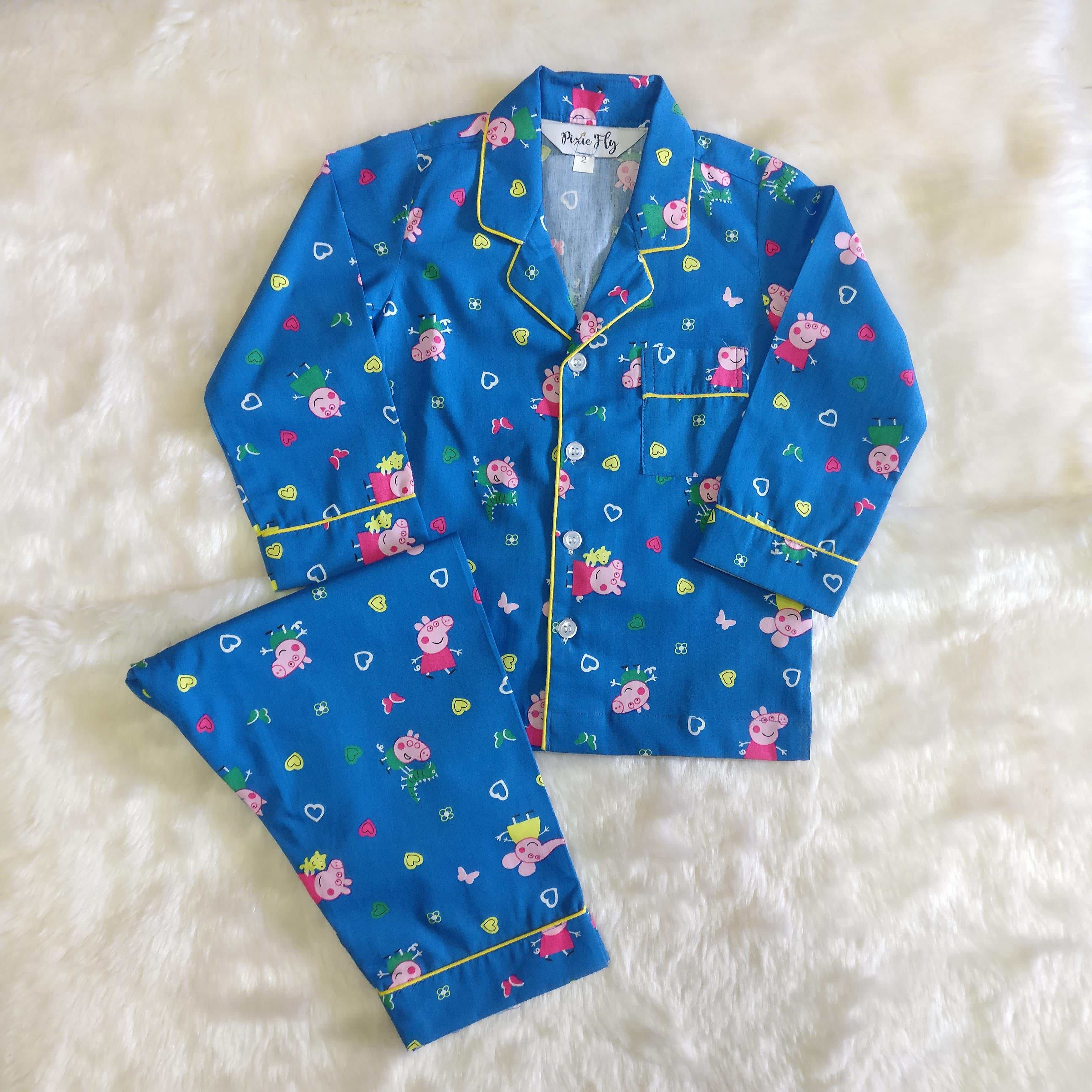 Kid's Pyjama Set - Royal Blue Pig