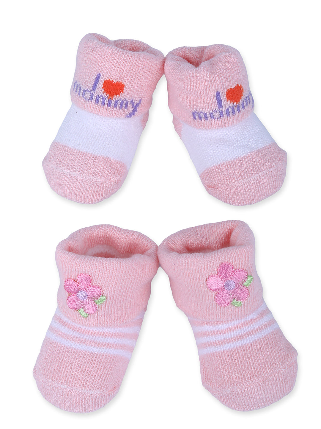 Baby Moo I Love Mommy Floral Newborn Breathable Infant Cotton Socks - Pink