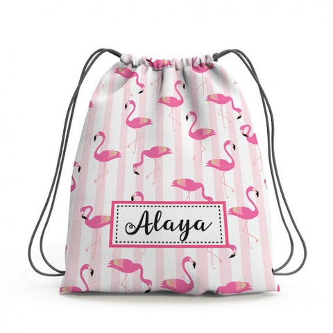Flamingos On Stripes- Swim Bag