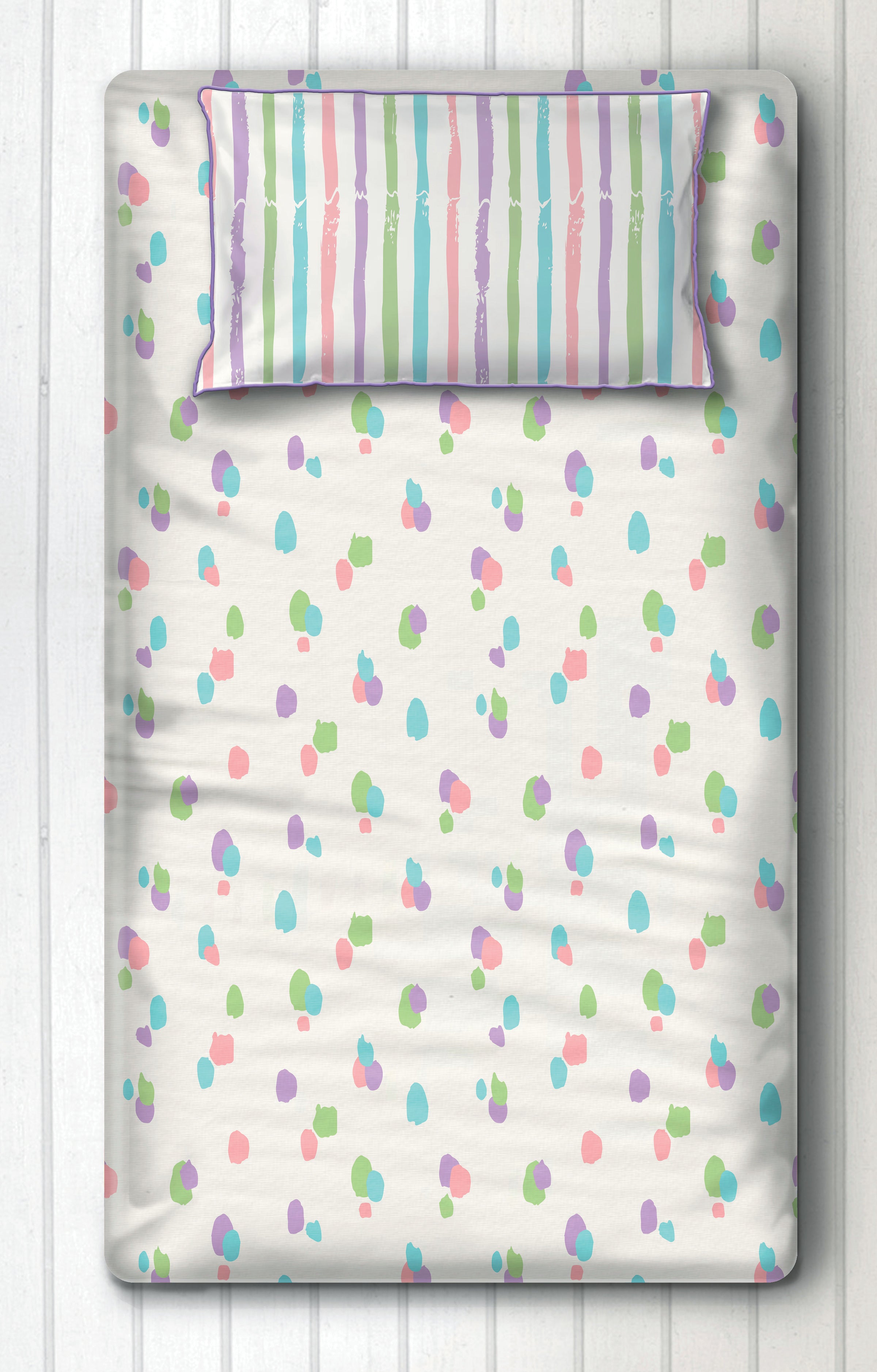 Dots and Stripes Single Bedsheet with One Pillow Cover - Cotton Candy Dots