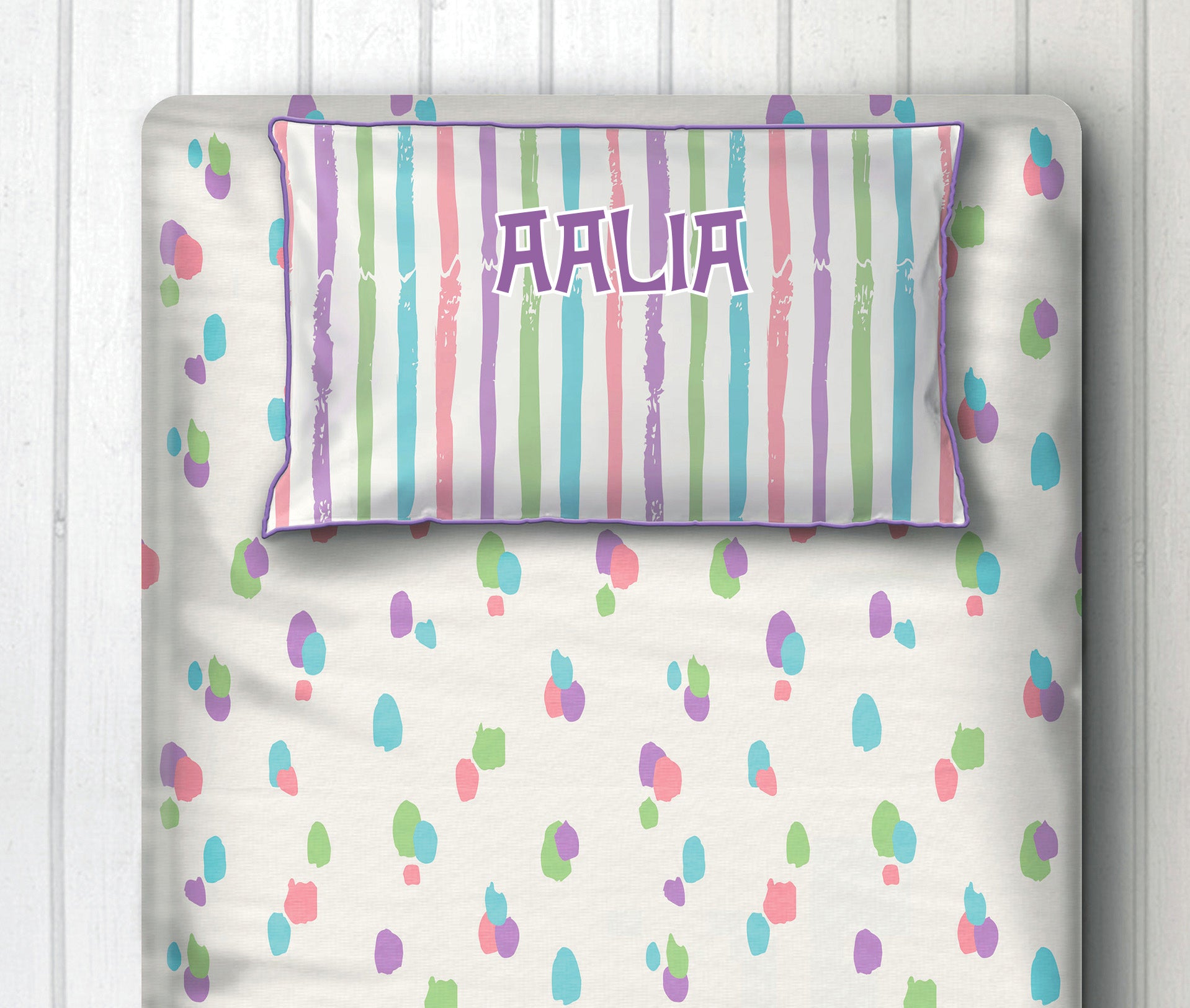 Dots and Stripes Single Bedsheet with One Pillow Cover - Cotton Candy Dots