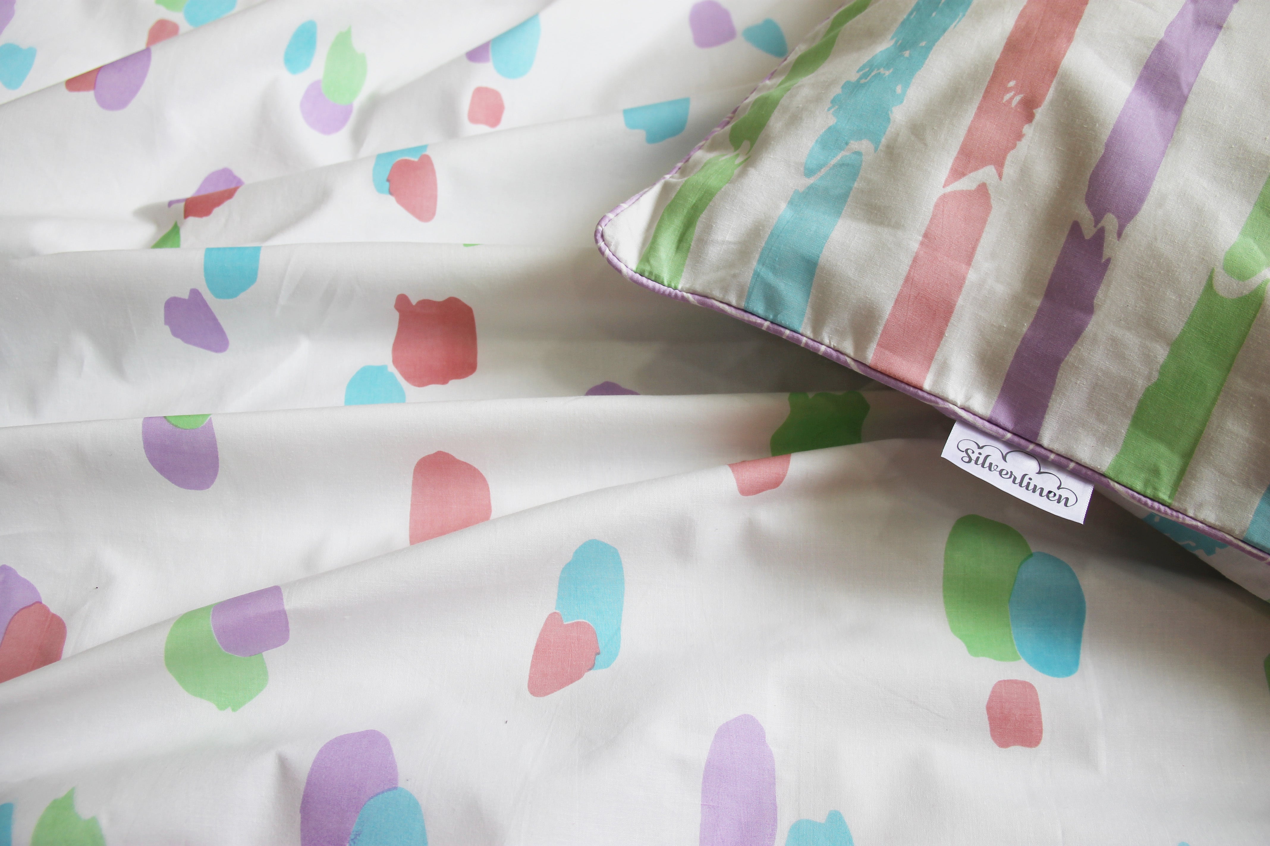 Dots and Stripes Double Bedsheet with Two Pillow Covers - Cotton Candy