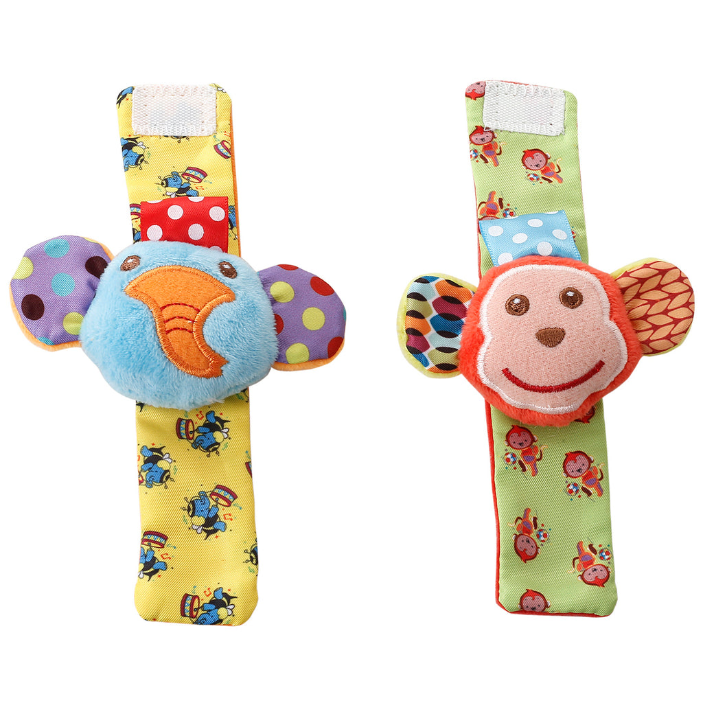 Baby Moo Elephant And Monkey Multicolour Set of 4 Socks And Wrist Rattle
