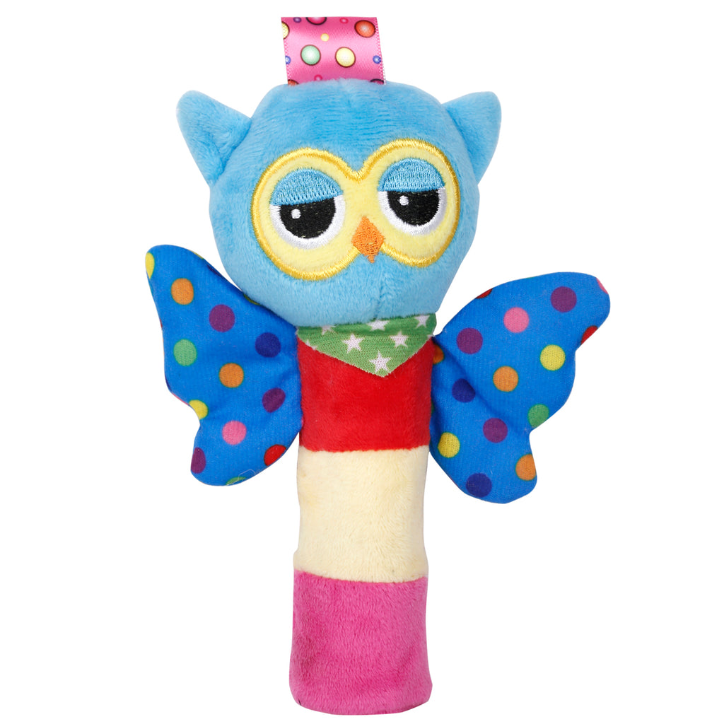 Baby Moo Snoozing Owl Blue Handheld Rattle Toy