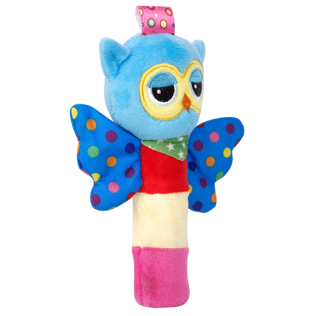 Baby Moo Snoozing Owl Blue Handheld Rattle Toy