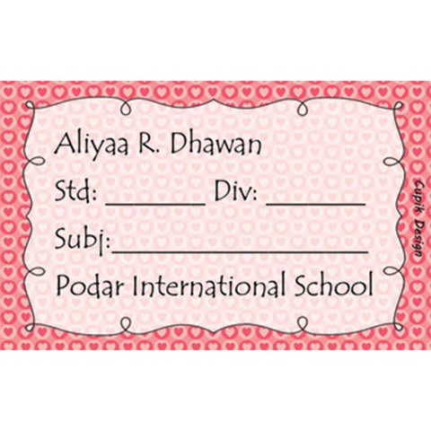 Personalised School Book Labels - Hearts, Pack of 20