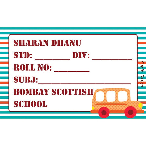 Personalised School Book Labels - Transport New, Pack of 20