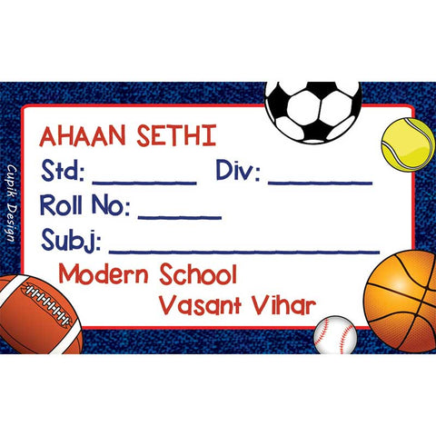 Personalised School Book Labels - Balls, Pack of 20