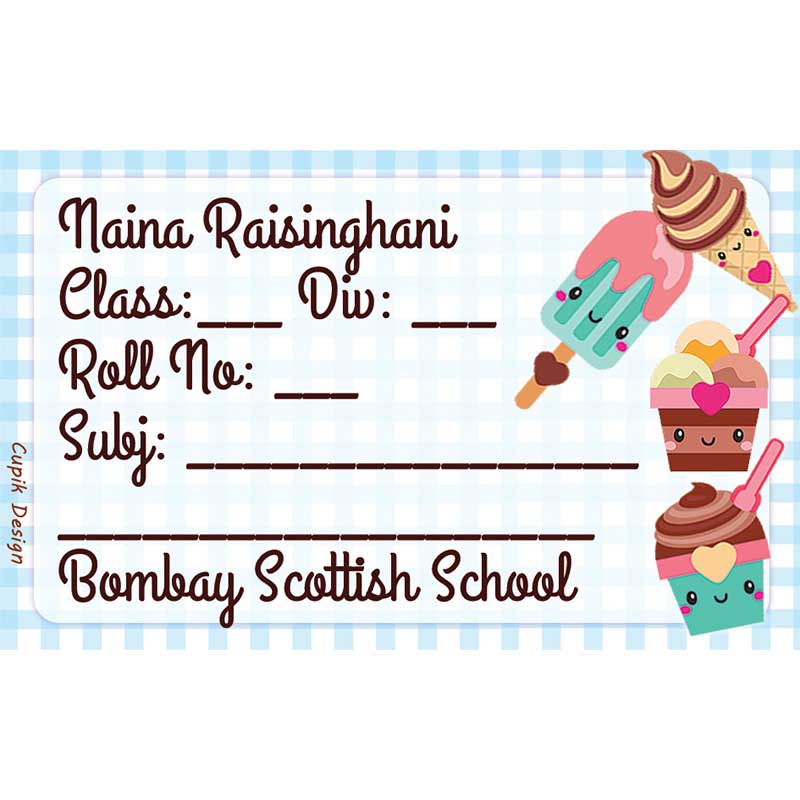 Personalised School Book Labels - Ice-Cream, Pack of 20
