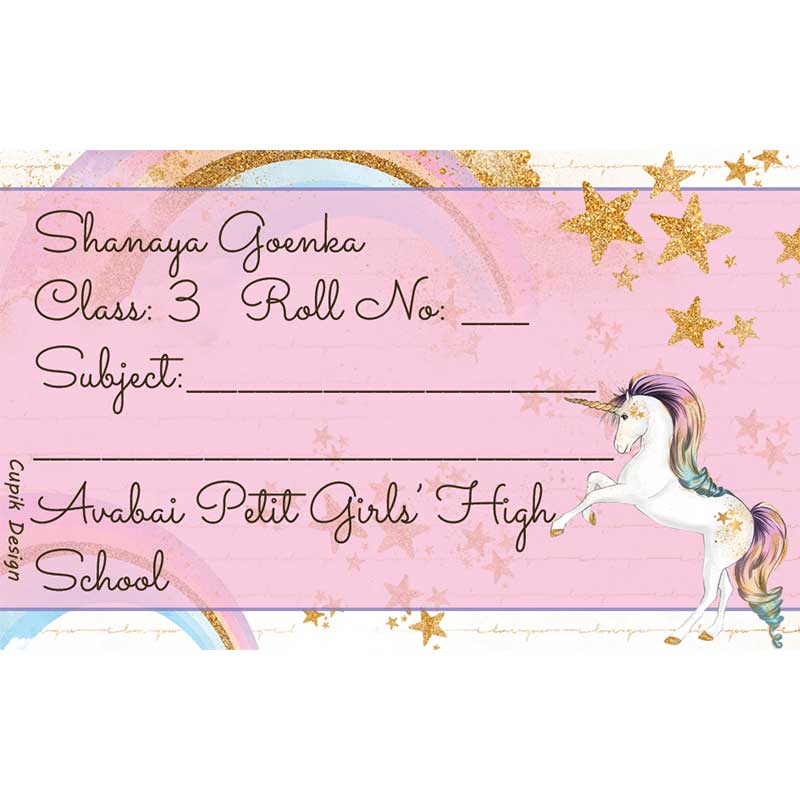 Personalised School Book Labels - Unicorn, Pack of 20