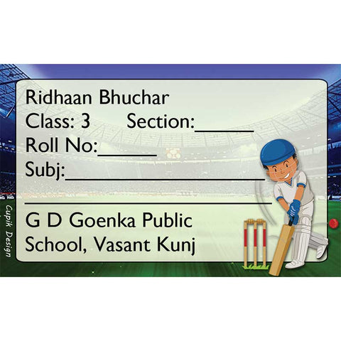 Personalised School Book Labels - Cricket, Pack of 20