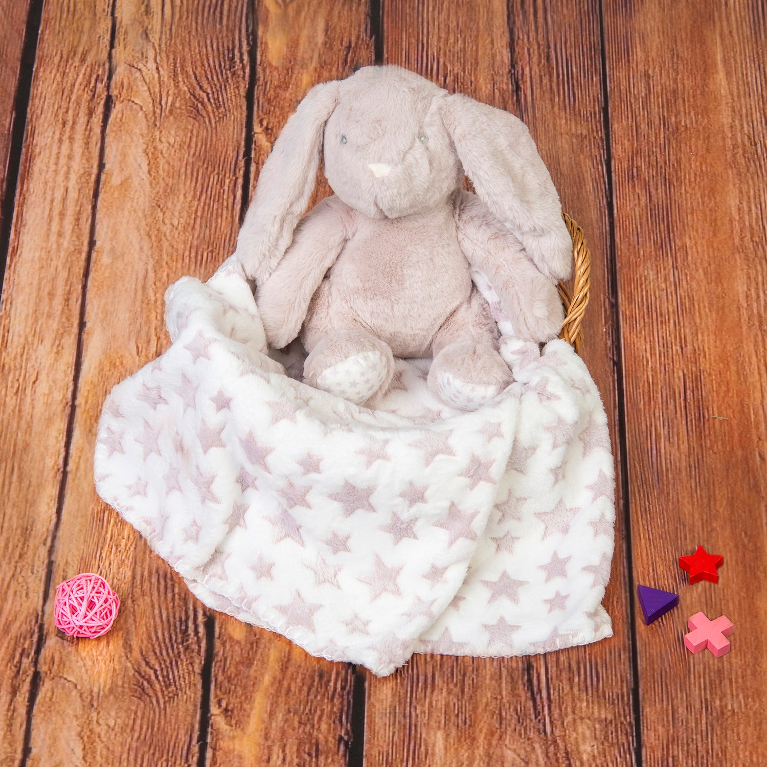 Baby Moo Star Bunny Soft Cozy Plush Toy Blanket Peach