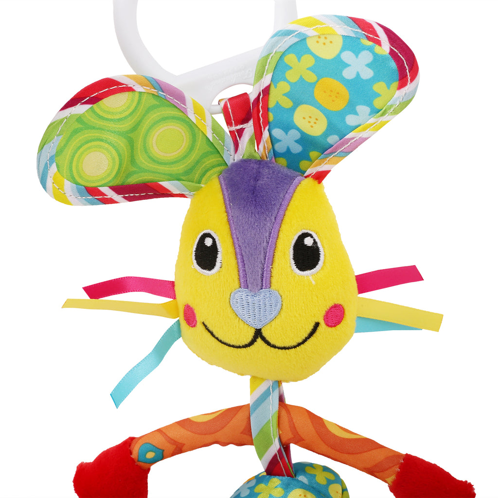 Big Earred Circus Bunny Blue Hanging Musical Toy / Wind Chime Soft Rattle