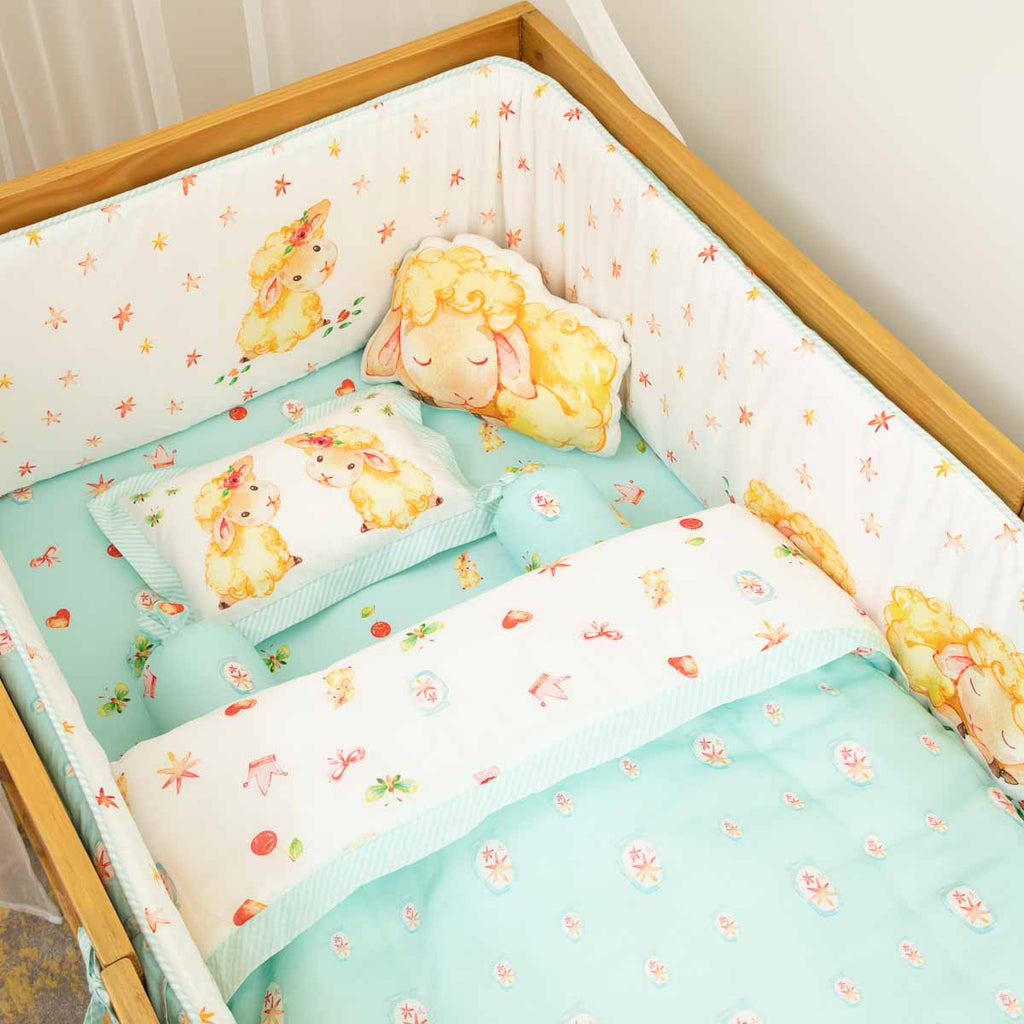Fluffy The Sheep - Cot Bedding Set With / Without Bumper - Blue