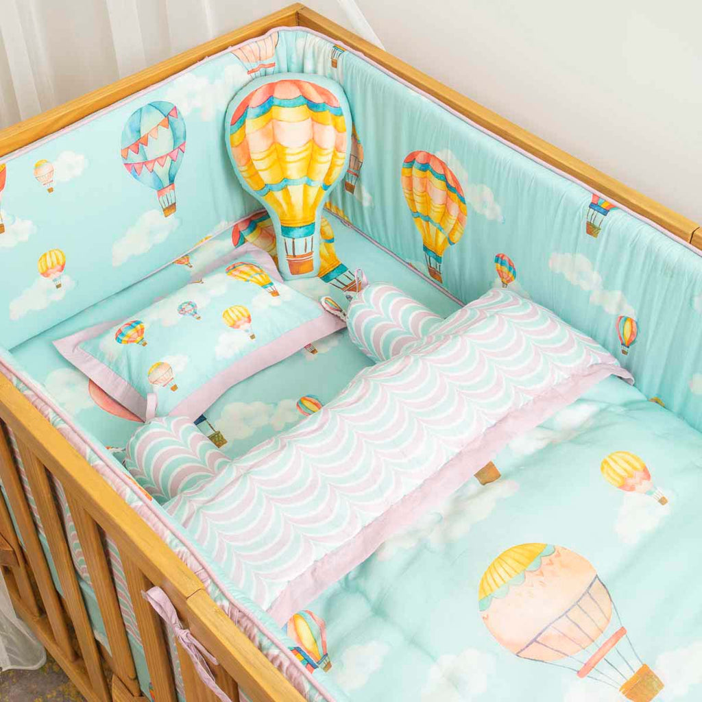 Cappadocia Hot Air Balloons - Cot Bedding Set With/Without Bumper - Mint Green