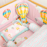 Cappadocia Hot Air Balloons - Cot Bedding Set With/Without Bumper - Blush Pink