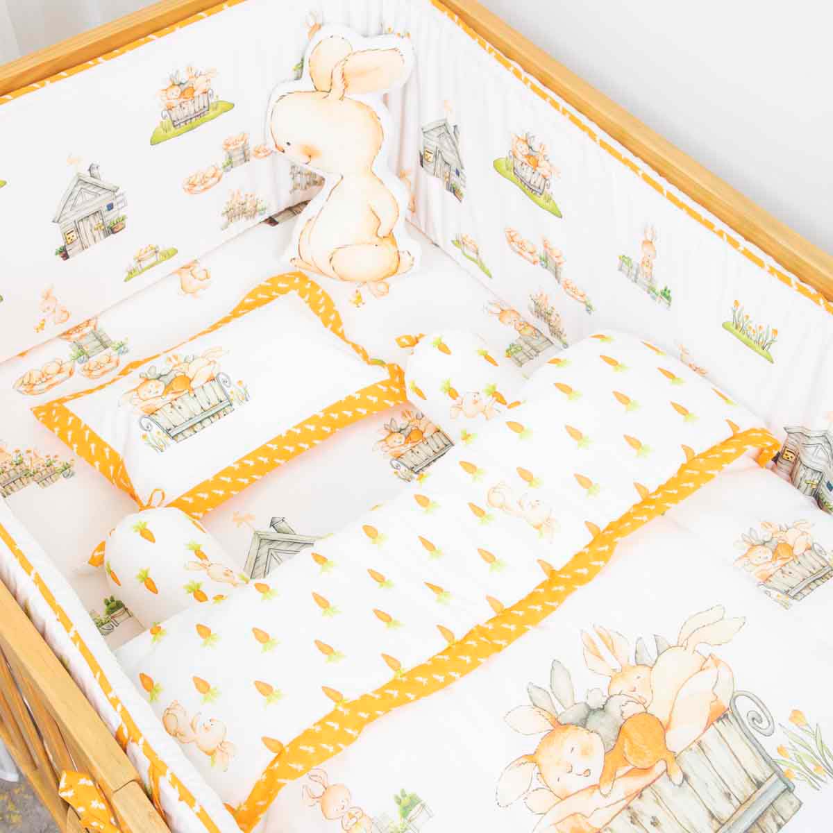 Mr. Marshmallo The Bunny - Cot Bedding Set With Bumper
