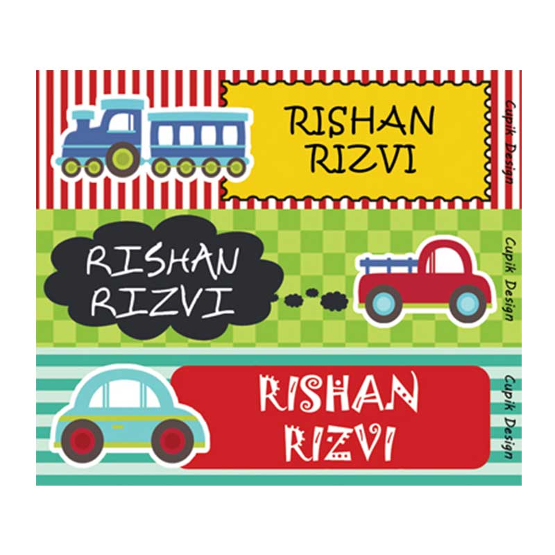 Name Stickers -  Vehicles, Set of 45