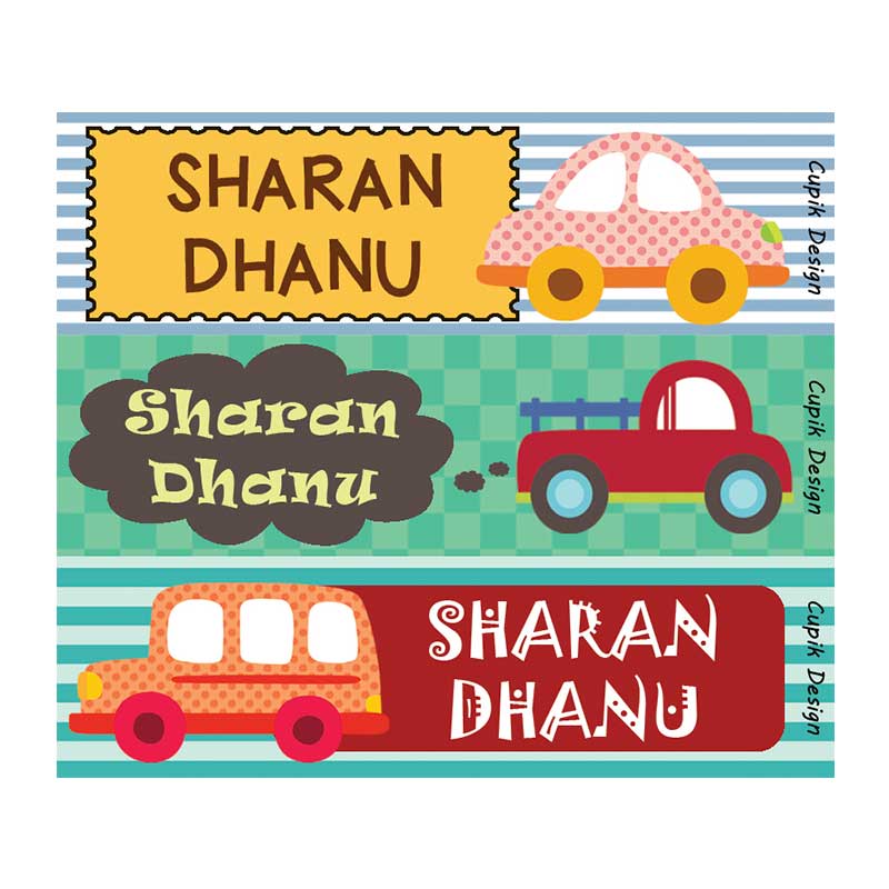 Name Stickers - Cars, Set of 45