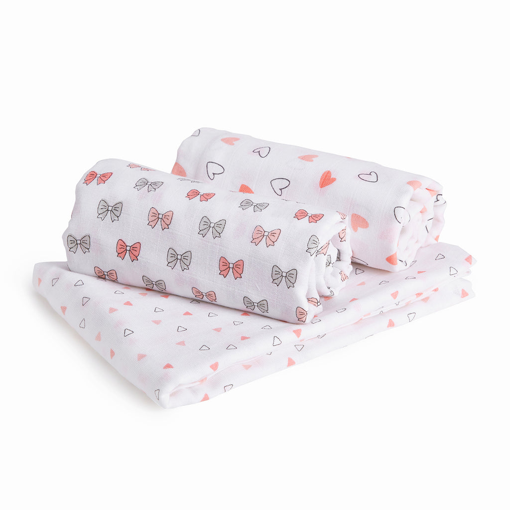 The White Cradle 100% Organic Cotton Baby Swaddle Wrap - Pink 3 design