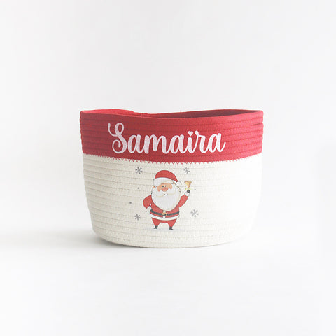 Personalised Christmas Basket - Small - Santa - Red/Off White