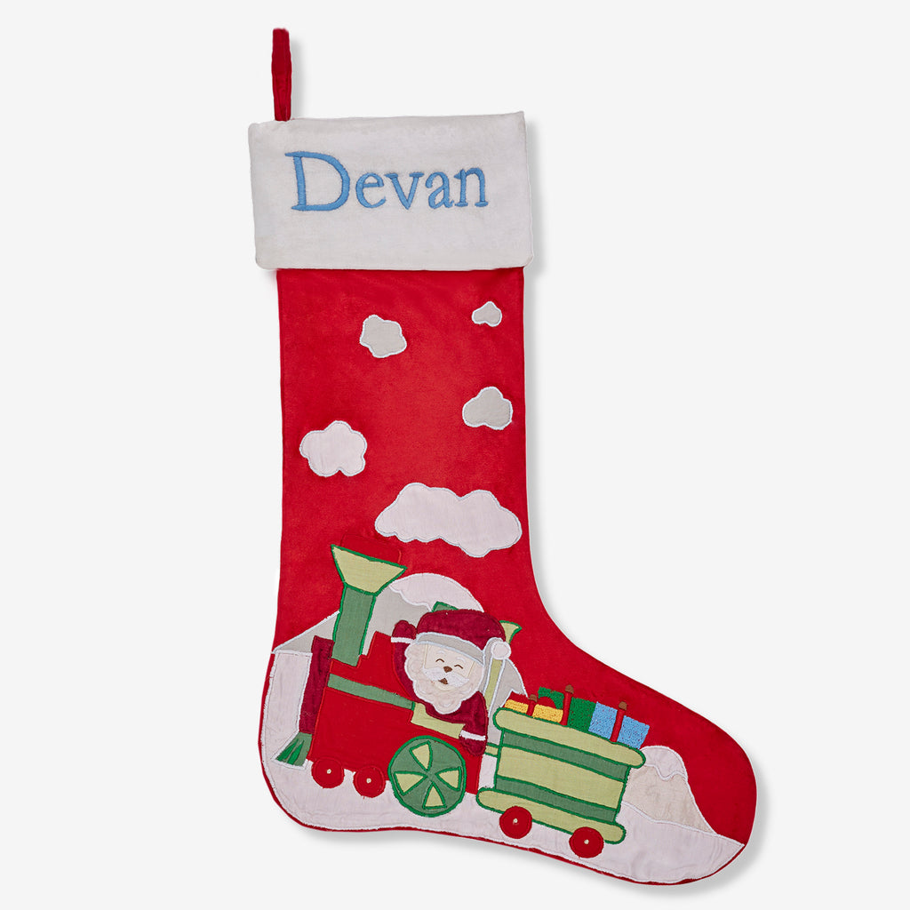 Personalised Santa On Train Luxe Stocking