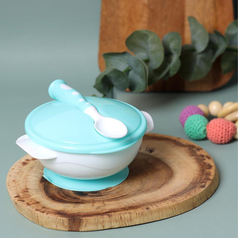 Sea Blue Suction Bowl with Spoon