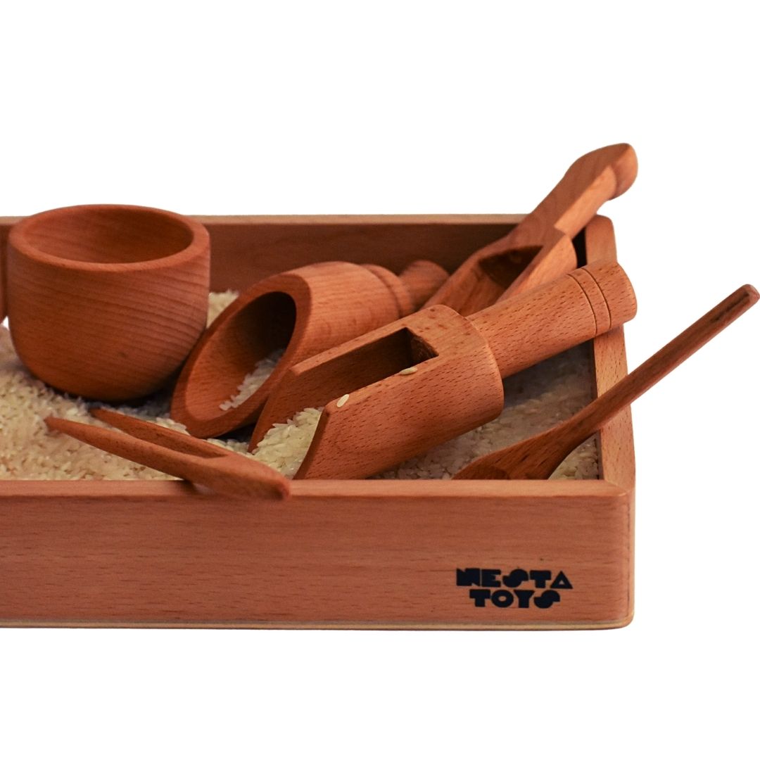 Nesta Toys - Sensory Wooden Toy Set With Montessori Tray (Beech Wood)