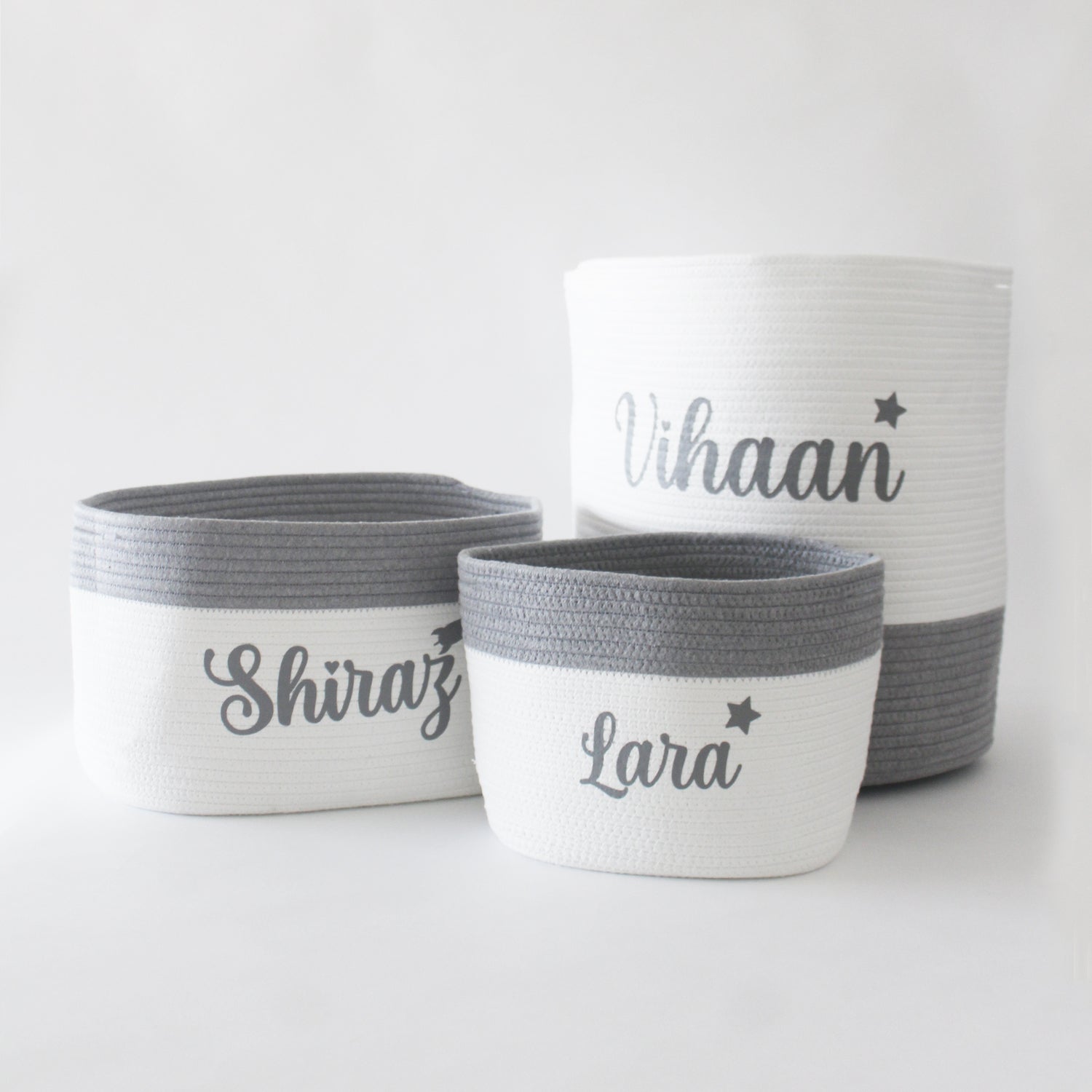 Personalized Storage Basket - Set of  3 - Grey