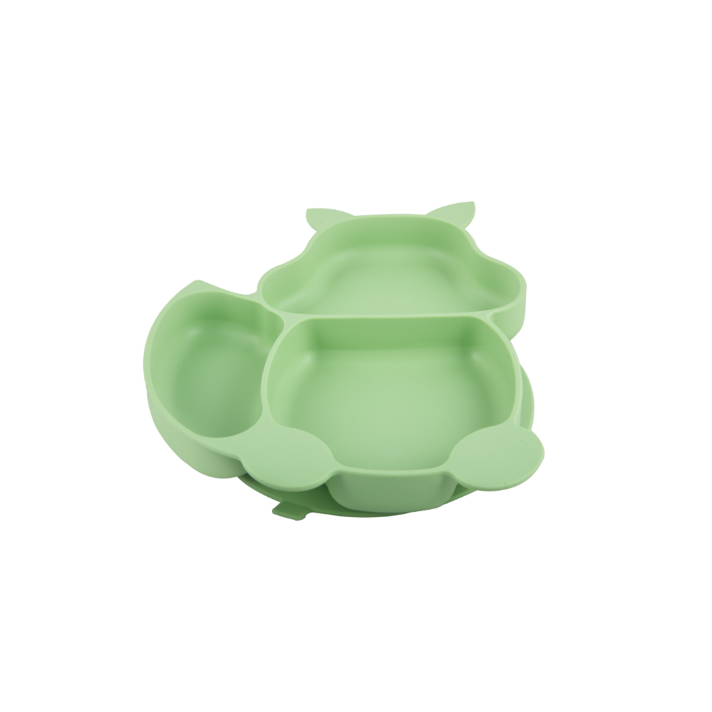 Silicone Squirrel Plate With Suction + Spoon And Fork Set  - Green