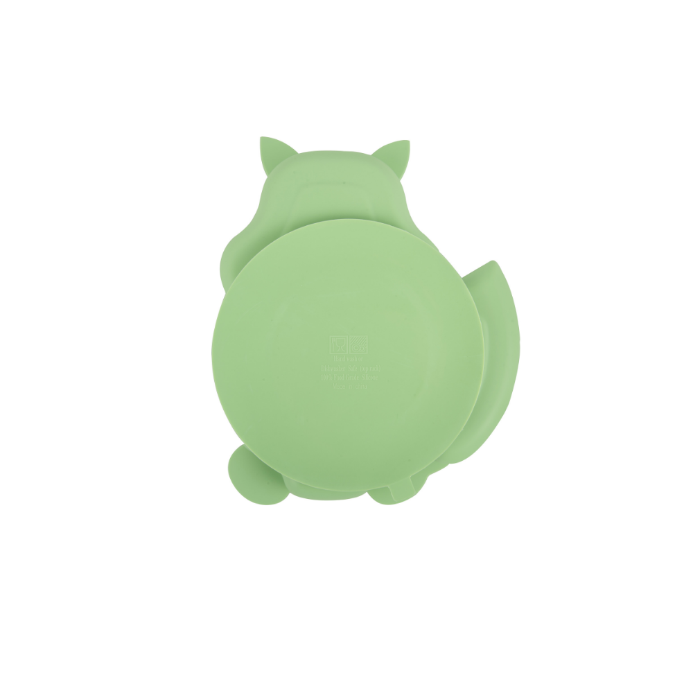 Silicone Squirrel Plate With Suction + Spoon And Fork Set  - Green