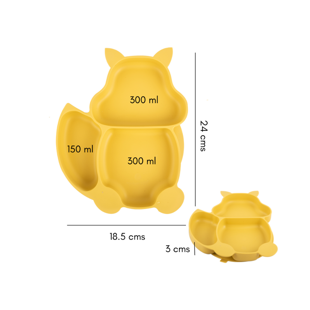 Silicone Squirrel Plate With Suction + Spoon And Fork Set  - Yellow