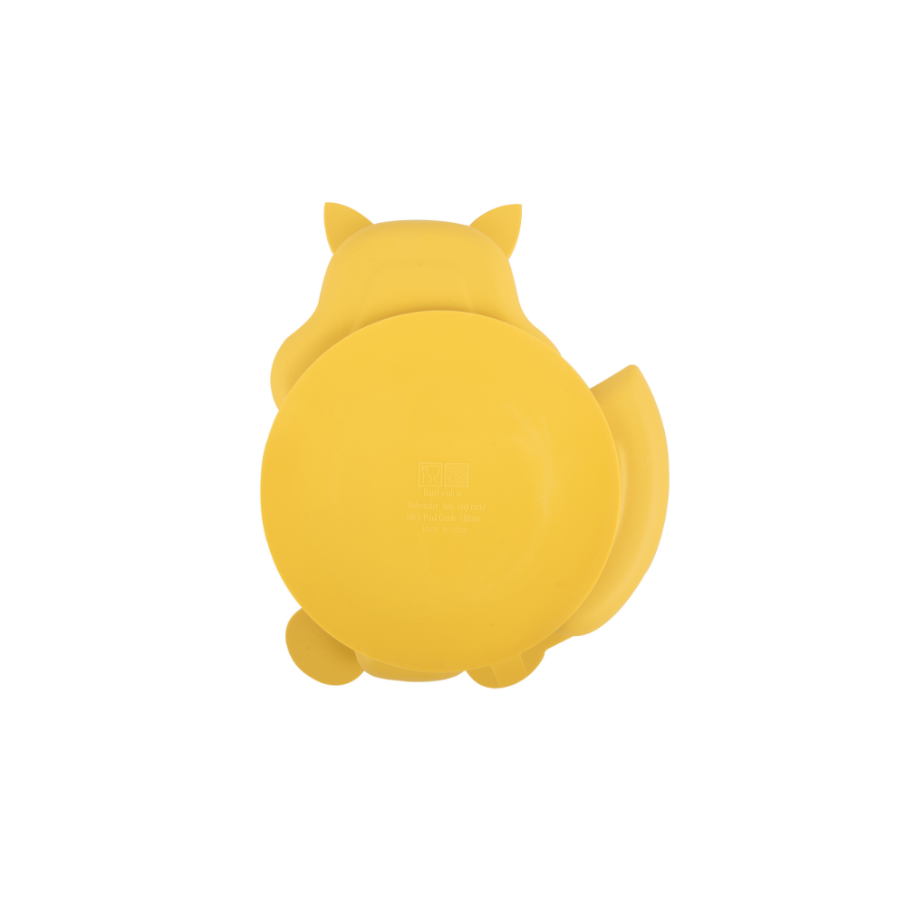 Silicone Squirrel Plate With Suction + Spoon And Fork Set  - Yellow
