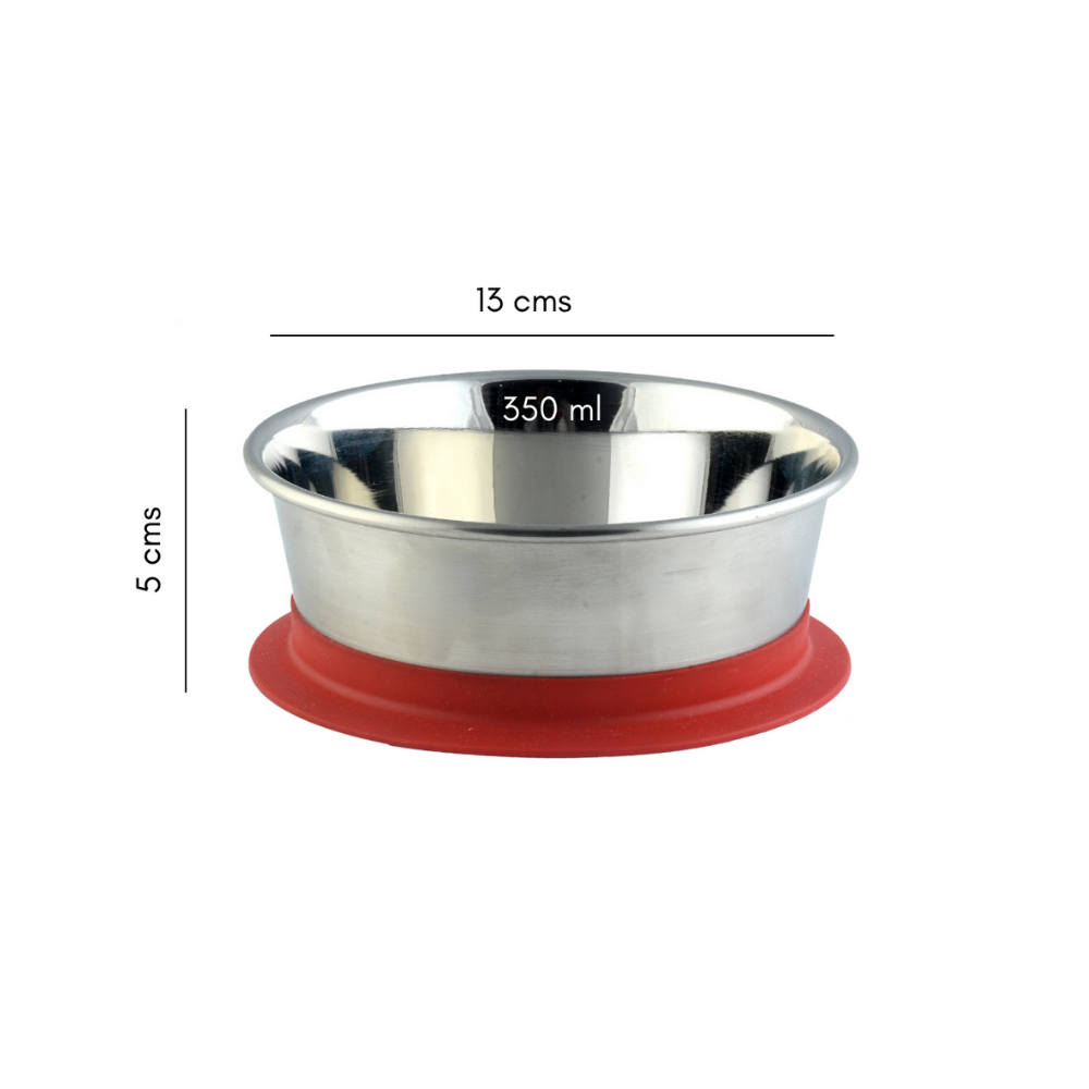 Stainless Steel Bowl With Silicone Suction - Red