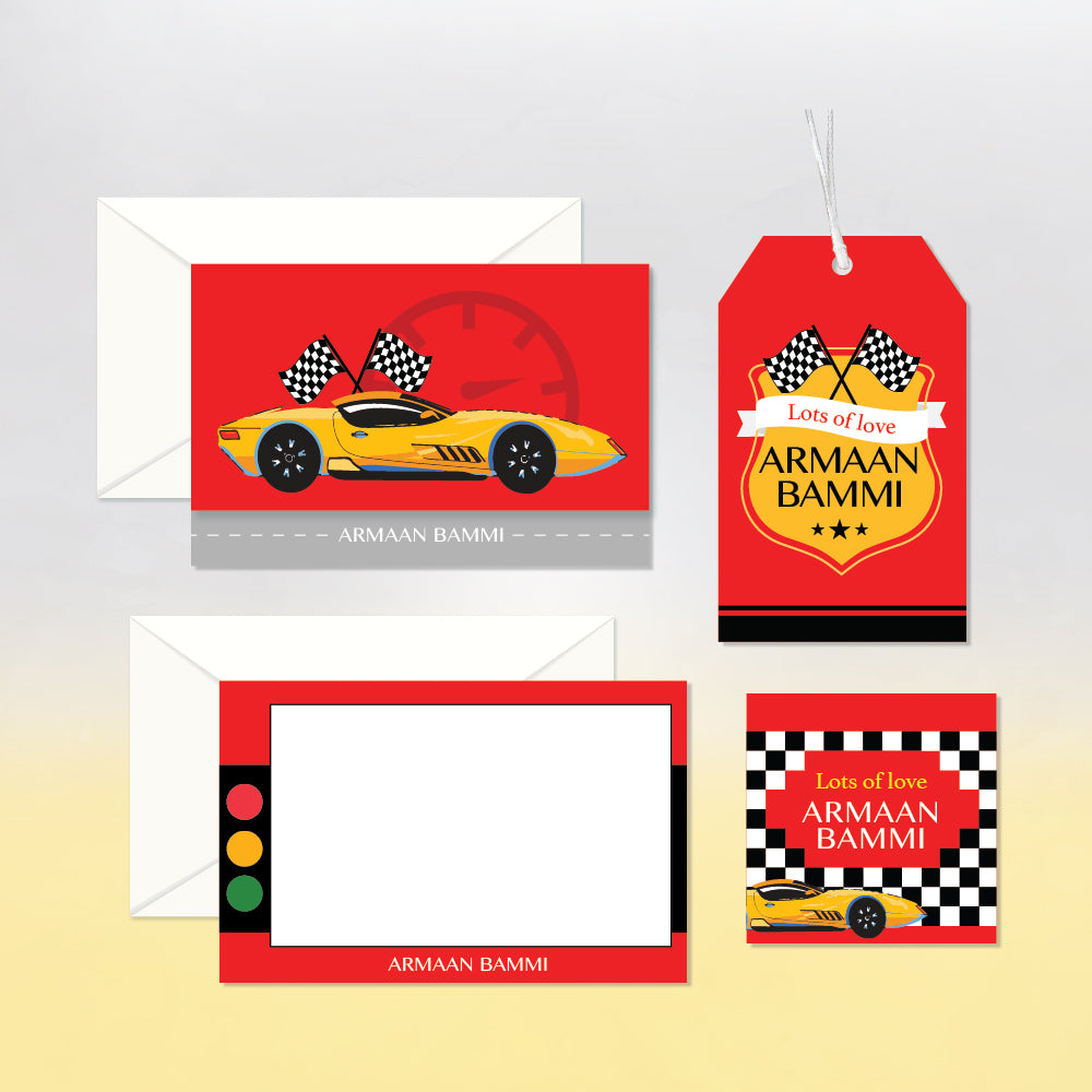 Personalized Stationery Gift Set - Race Car, Set of 24 or 48